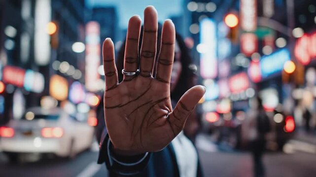 Assertive hand signaling stop in a dynamic urban night environment