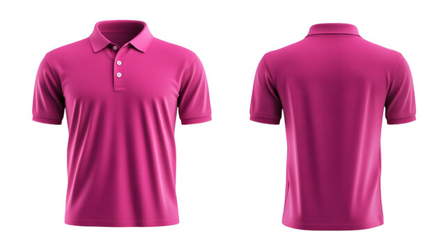 Plain Pink Polo Shirt Mockup Front and Back Views 3D Rendering on transparent background