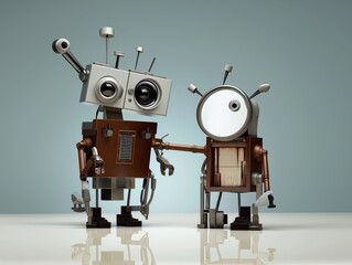 AI-generated illustration of a quirky little robot expressing sympathy to its little robot pal