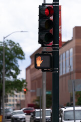 Red Traffic Light and Pedestrian Signal in Downtown Denver, Colorado