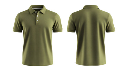 Plain Green Army Polo Shirt Mockup Front and Back Views 3D Rendering on transparent background