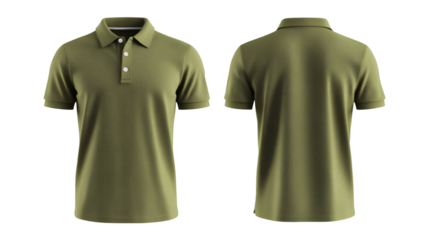 Plain Green Army Polo Shirt Mockup Front and Back Views 3D Rendering on transparent background