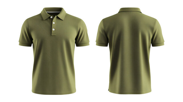 Plain Green Army Polo Shirt Mockup Front and Back Views 3D Rendering on transparent background