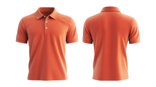 Plain Orange Polo Shirt Mockup Front and Back Views 3D Rendering on transparent background