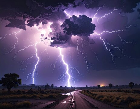 Stunning photo of a lightning storm raging over a wet road