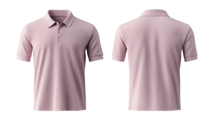 Plain Light Pink Polo Shirt Mockup Front and Back Views 3D Rendering on transparent background
