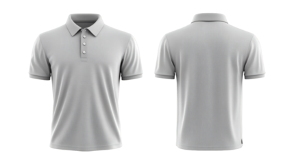 Plain Light Gray Polo Shirt Mockup Front and Back Views 3D Rendering on transparent background