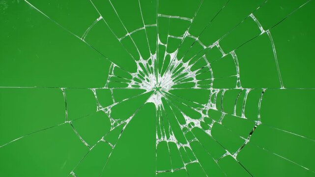 Cracked Glass on Green Screen - A Shattered Reality Visual.
