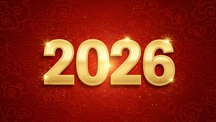 Prosperity Gold 2026-Luxurious “2026” numbers in embossed gold with subtle red background pattern of clouds and waves (traditional Asian motif).