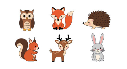 Fototapeta premium Cartoon forest animals set illustration isolated on white background