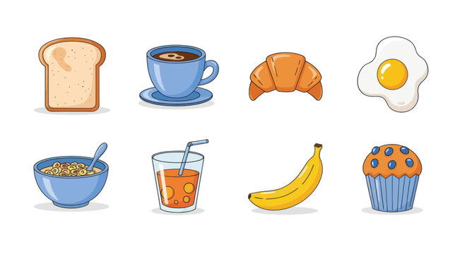 Breakfast food and drinks illustration on white background