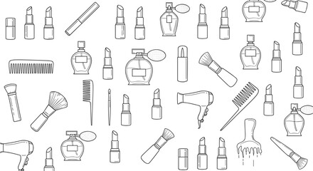 Obraz premium Outline drawing of various beauty and cosmetic related products