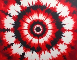 Symmetrical abstract artwork with a radiating red and black pattern