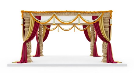 Ornate Indian Wedding Arch with Pillars, Drapes, and Marigold Garlands mandap wedding mandap