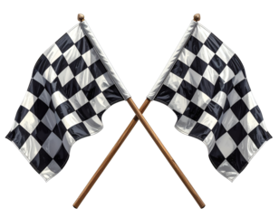 Victory awaits with dynamic checkered flags symbolizing achievement and the thrill of the race finish line