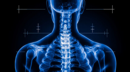 Futuristic medical concept visualized by X-ray image of spinal and skeletal structure
