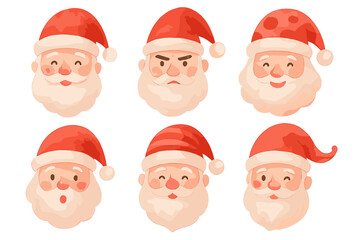 Christmas santa claus flat icon set. featuring happy, angry, cheerful, surprised, sleepy, and thoughtful santas