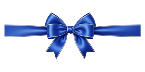 Royal Blue Satin Gift Bow with Silver Border for Christmas Holiday and Birthday Present Decoration Isolated on White Transparent PNG Background