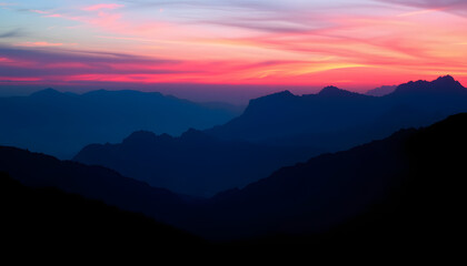 Fototapeta premium silhouettes of mountains with red light, colorful. White tone