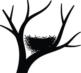 Minimalist Bird Nest Icon with Eggs on Branch – Simple Nature Line Art Symbol for Spring, Wildlife, Parenting, and Eco-Friendly Design Concepts