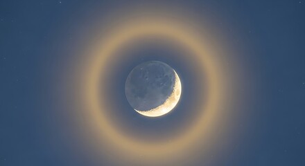 Moon halo in the night sky with a bright ring around the moon