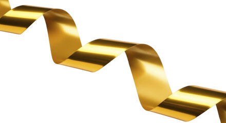  Shiny golden metallic wavy ribbon element on a transparent background for celebration and luxury concepts PNG image