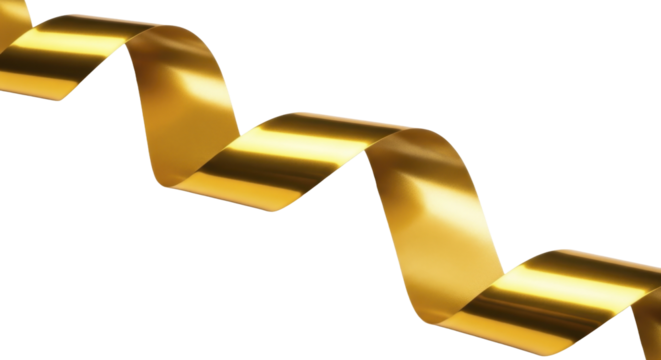  Shiny golden metallic wavy ribbon element on a transparent background for celebration and luxury concepts PNG image