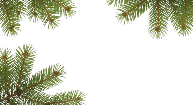 Fresh green pine tree branches with vibrant needles on a transparent background, a festive PNG image. - Powered by Adobe