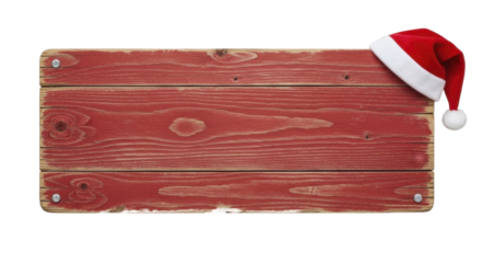 Rustic Red Wooden Christmas Sign with Santa Hat on a Transparent Background PNG image PNG file