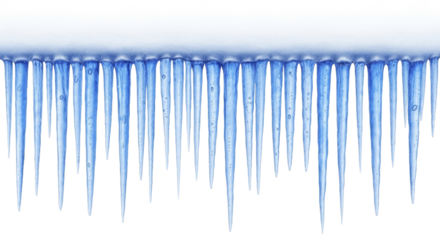 Blue icicles hanging from a snowy ledge on a transparent background PNG image winter frozen cold weather PNG file