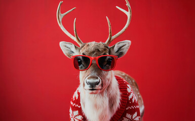 Cool Reindeer Red Sunglasses Sweater