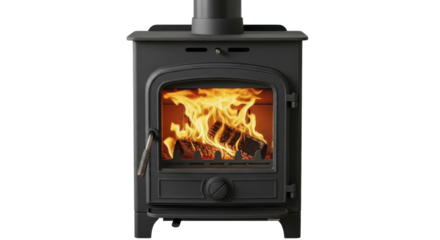 Traditional Wood Burning Stove with Glowing Fire on a Transparent Background PNG Image PNG File