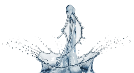 Dynamic water splash with rising liquid column and scattered droplets on a transparent background PNG image PNG file