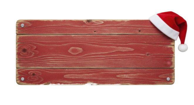 Rustic Red Wooden Christmas Sign with Santa Hat on a Transparent Background PNG image PNG file