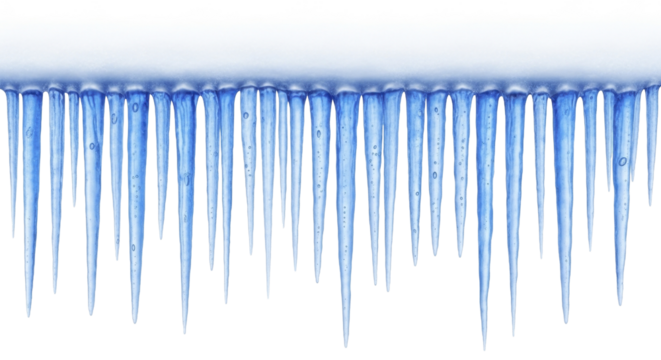 Blue icicles hanging from a snowy ledge on a transparent background PNG image winter frozen cold weather PNG file