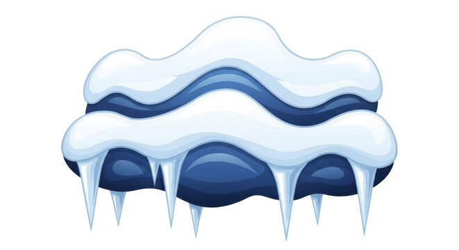 Stylized winter snow and ice cap with hanging icicles on a transparent background PNG image, frozen cold winter season element PNG file