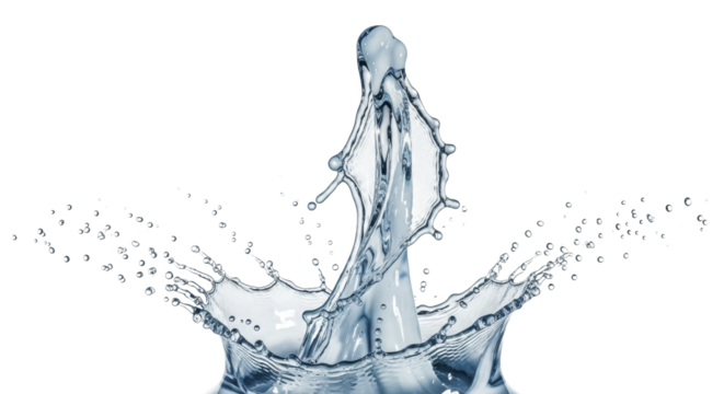 Dynamic water splash with rising liquid column and scattered droplets on a transparent background PNG image PNG file