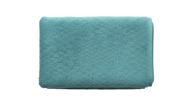 Folded teal bath towel on a transparent background, PNG image, PNG file