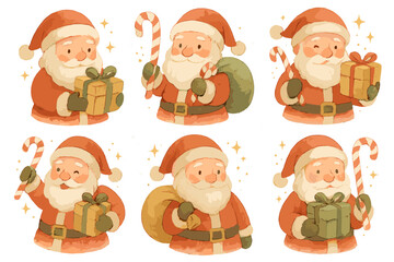 Christmas santa claus flat icon set. featuring gifts, candy canes, sack, and holiday cheer symbols