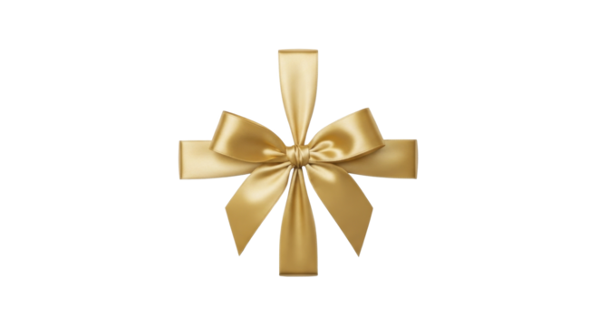 White gift box with golden bow ribbon, top view, on a transparent background, PNG image, PNG file