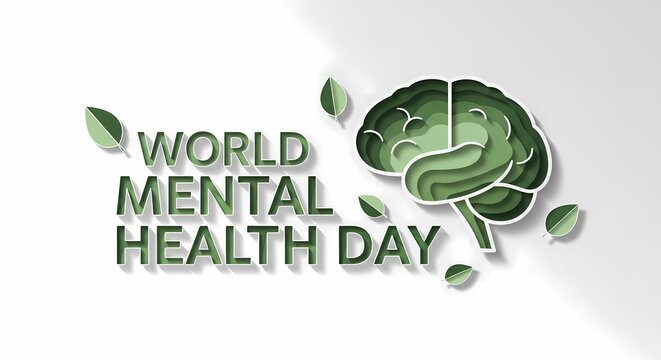 World mental health day concept with brain isolated on white background