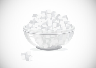 White sugar cubes in a bowl stock illustration.