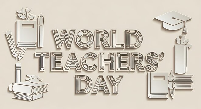 World teachers day celebration with books, graduation cap, and candle