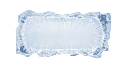 Irregular shaped ice block with frosty internal texture on a transparent background PNG image