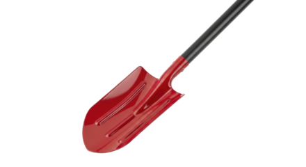 Bright Red Shovel with Black Handle Isolated on a Transparent Background PNG Image PNG File