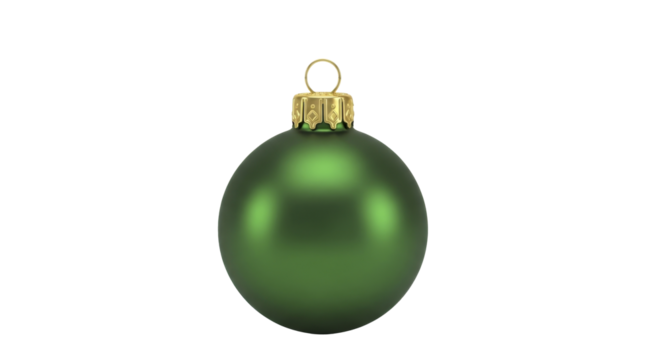 Green matte Christmas ornament bauble with gold cap on a transparent background PNG image PNG file