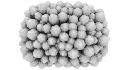 Abstract cluster of light gray faceted geometric shapes on a transparent background PNG image