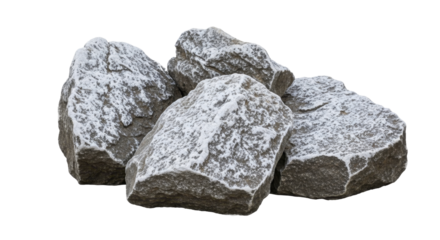  Rough textured grey rocks covered with white snow on a transparent background PNG image