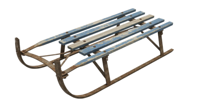 Old Wooden Sled with Peeling Blue Paint on Transparent Background PNG Image - Powered by Adobe