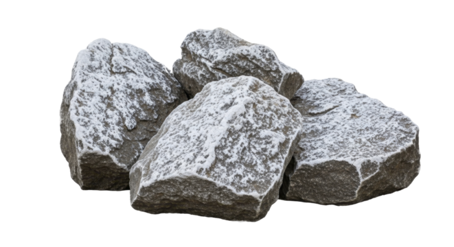  Rough textured grey rocks covered with white snow on a transparent background PNG image